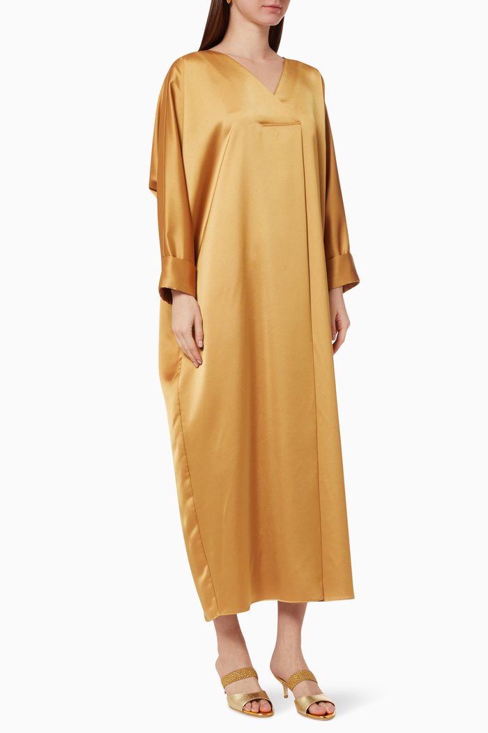 

Long Sleeve Kaftan in Satin, Gold