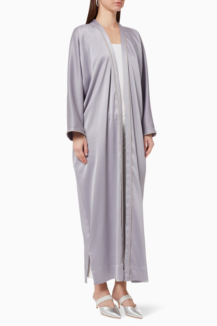 

Contrast Piping Abaya in Crepe, Grey