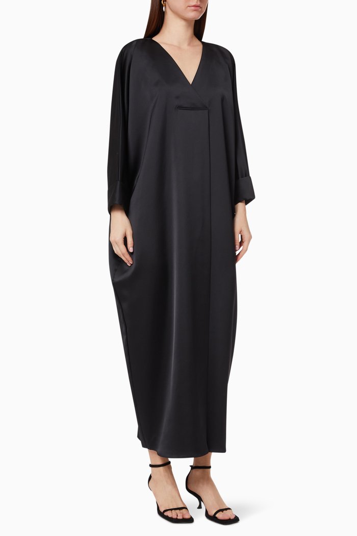 

Long Sleeve Kaftan in Satin, Black
