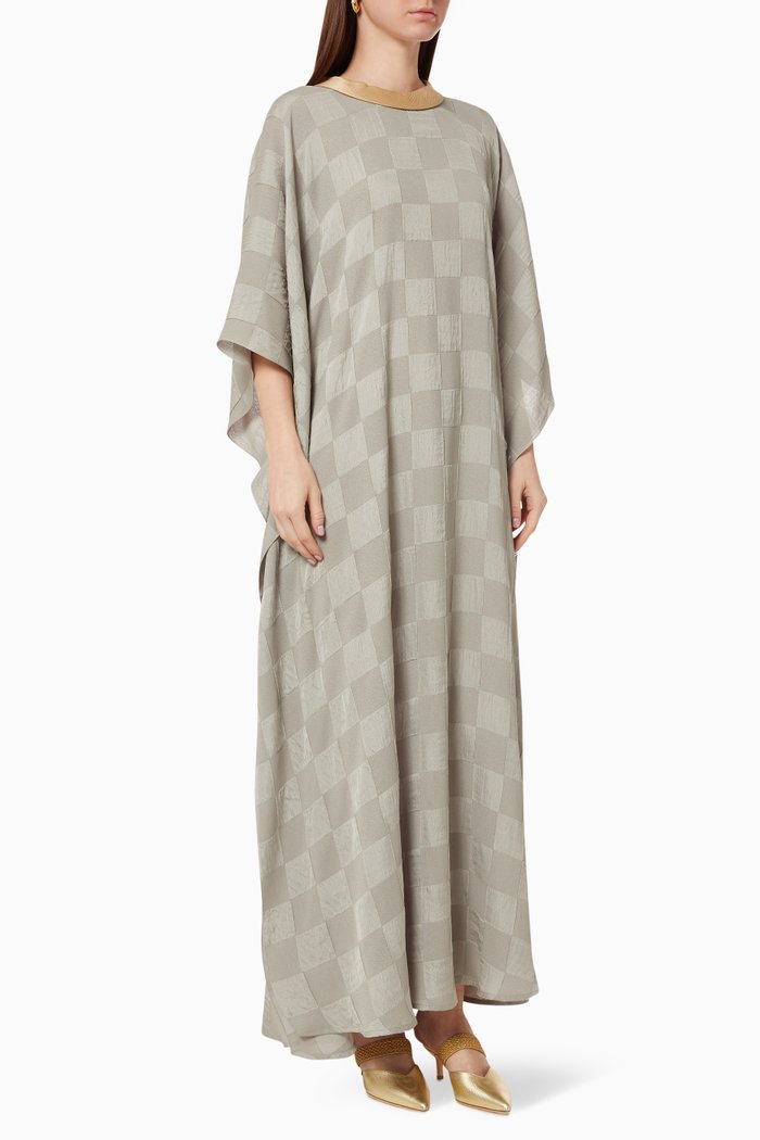 

Checkered Kaftan Dress in Crepe, Green