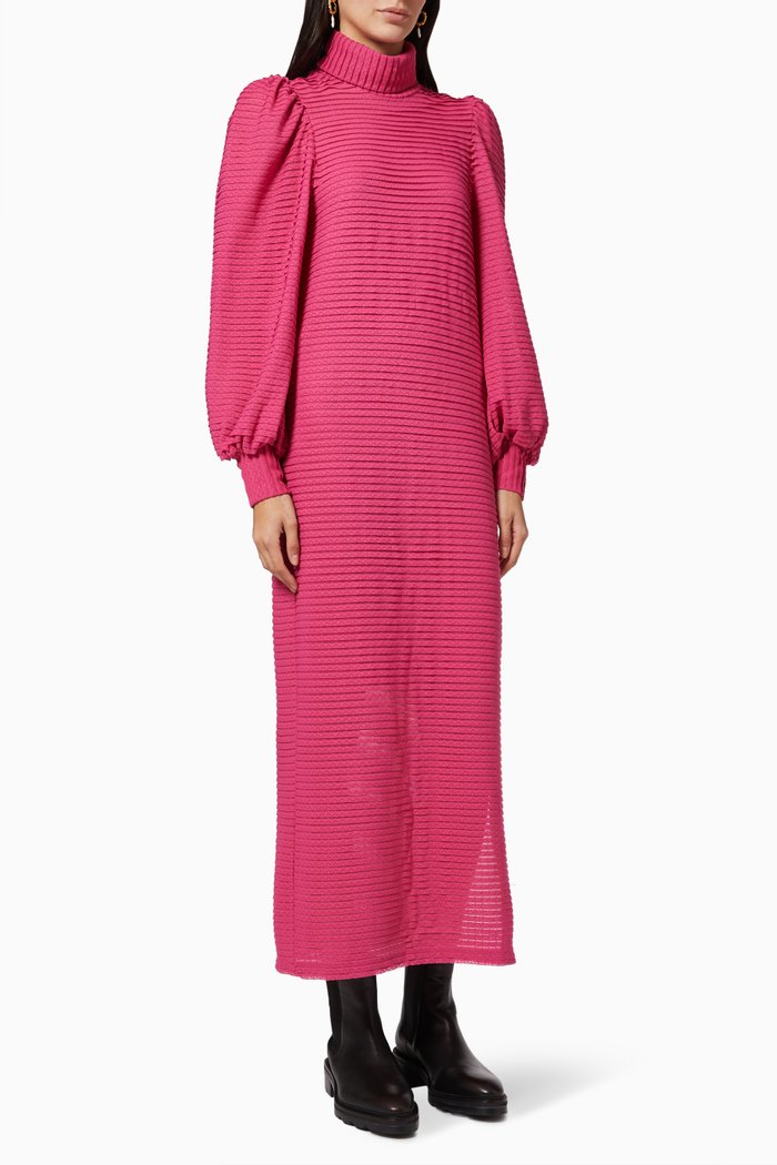 

Puff Sleeve Dress in Textured Fabric, Pink