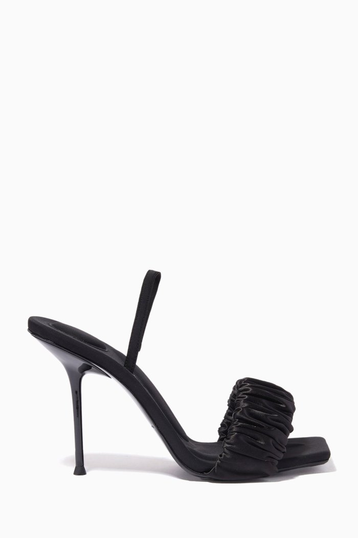 

Julie Scrunchie Heels in Satin & Leather, Black