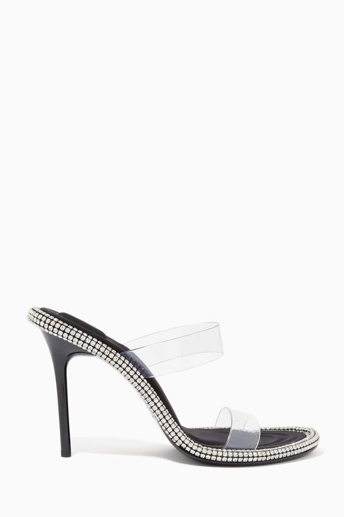 

Nova Crystal Mule Heels in PVC & Leather, Black