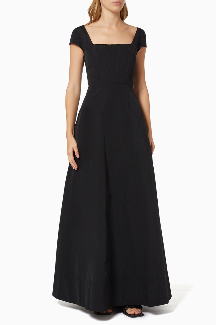 

Maxi Lotus Dress in Cotton Blend, Black