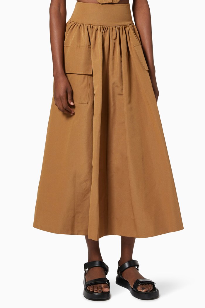 

Irises Maxi Skirt in Cotton Blend, Brown
