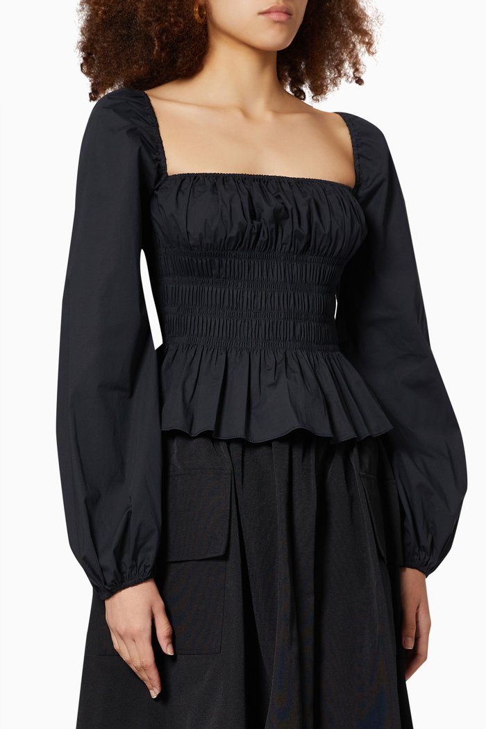 Jules Ruched Top in Cotton, Black
