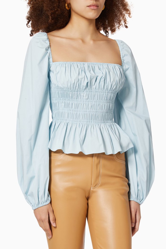

Jules Ruched Top in Cotton, Blue