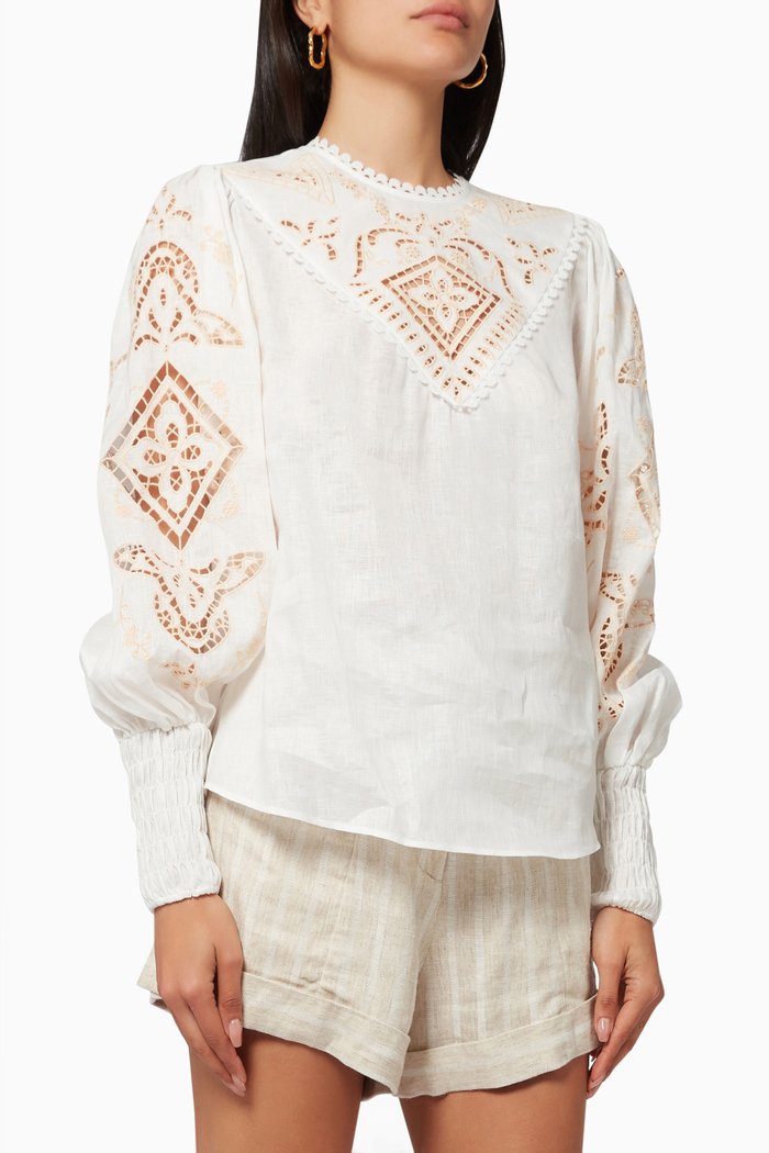 

Cecilia Embroidered Shirt in Linen, Neutral