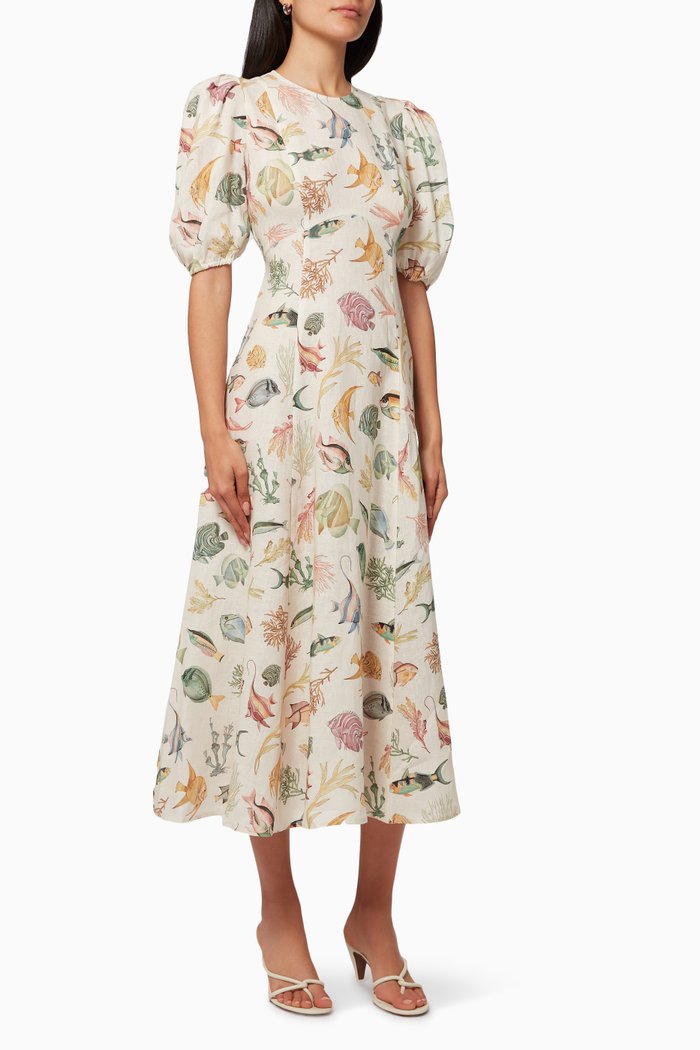 Wanda Midi Dress in Organic Linen, Neutral