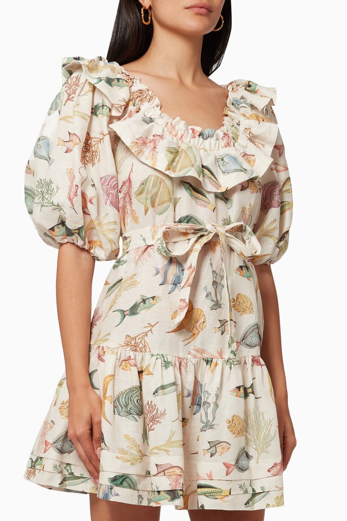 Wanda Frill Mini Dress in Organic Linen, Neutral