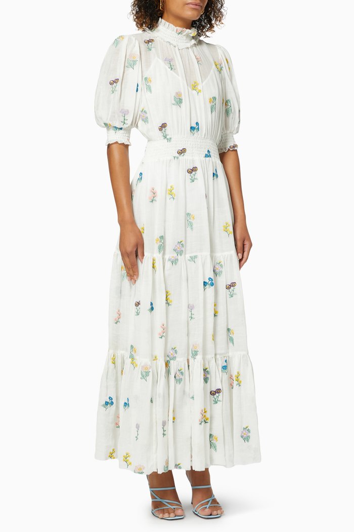 

Yves Embroidered Midi Dress, Neutral