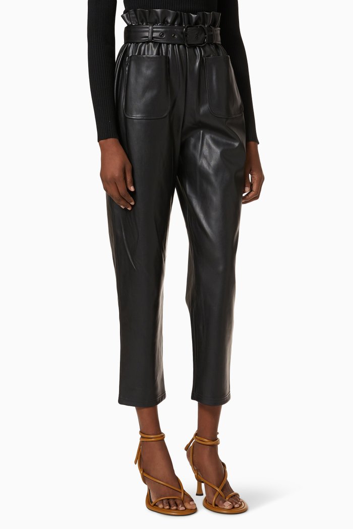 

Renata Paperbag Pants in Vegan Leather, Black