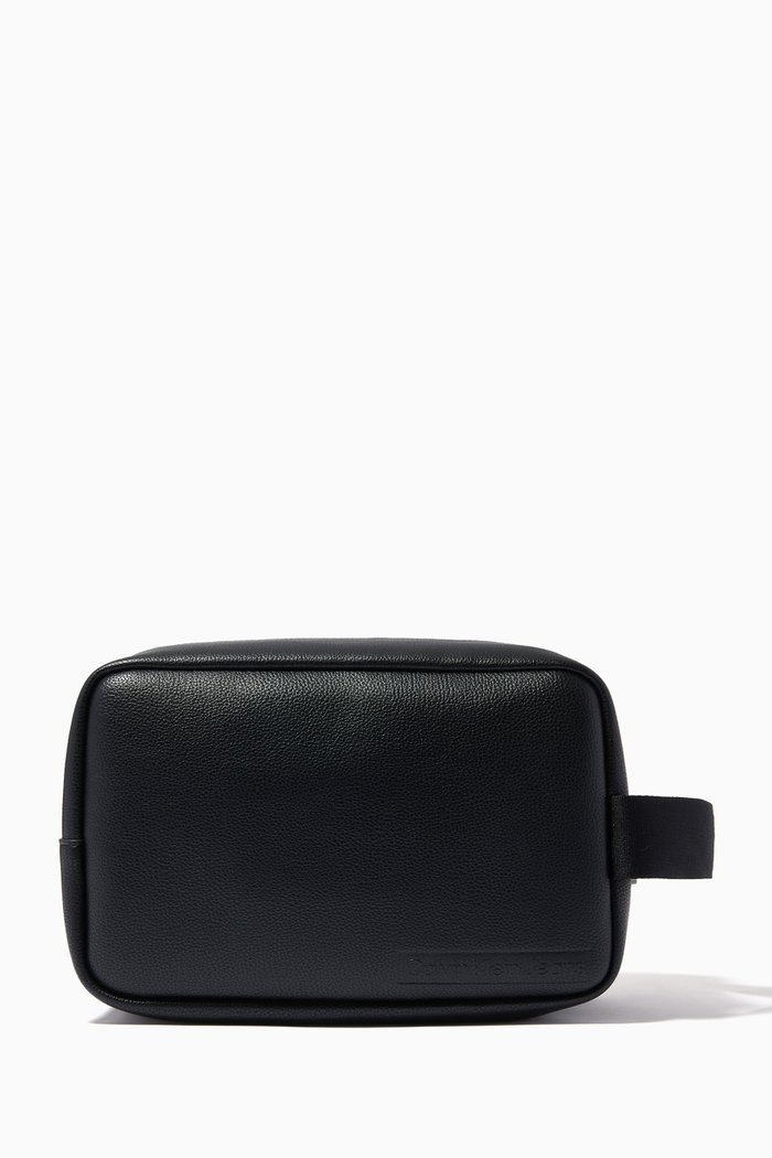 

Logo Wash Bag in Faux Leather, Black