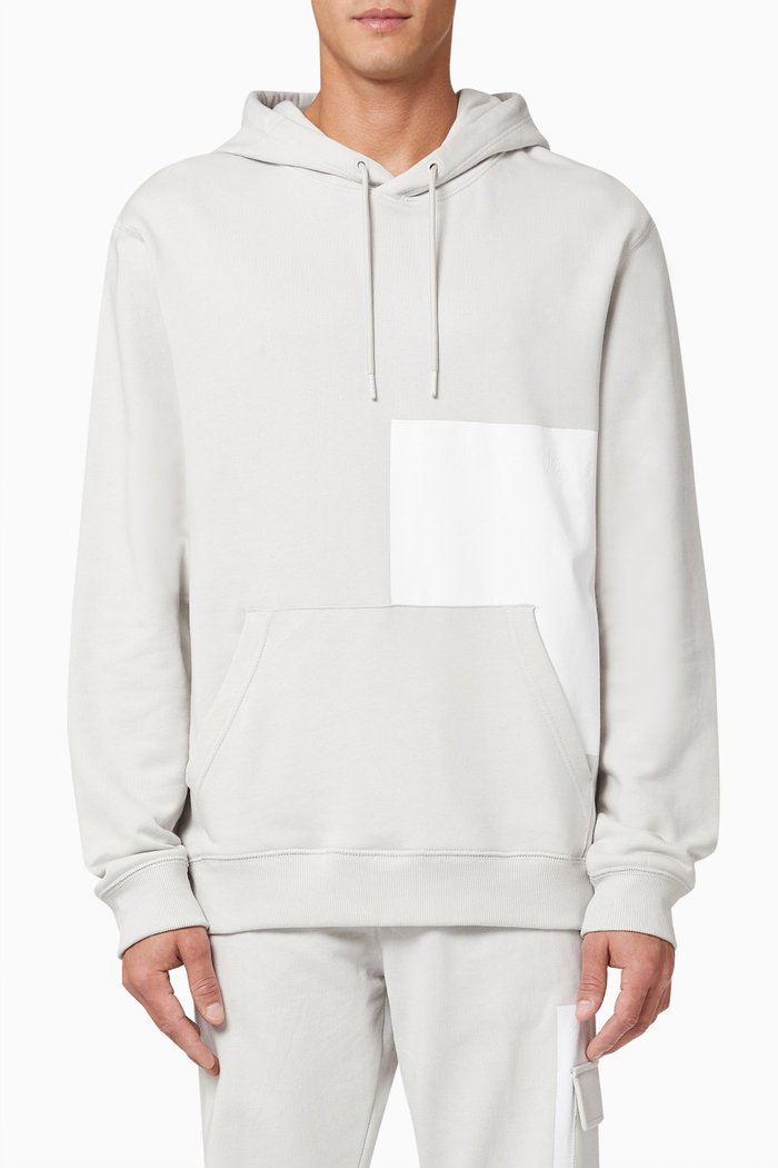 

Relaxed Blocked Logo Hoodie in Cotton Terry, Grey