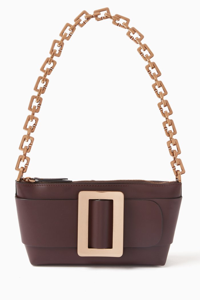 

Pouchette Shoulder Bag in Calfskin Leather, Brown