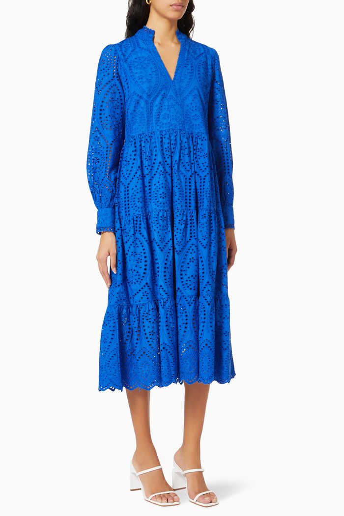 

Yasholi Midi Dress in Cotton, Blue