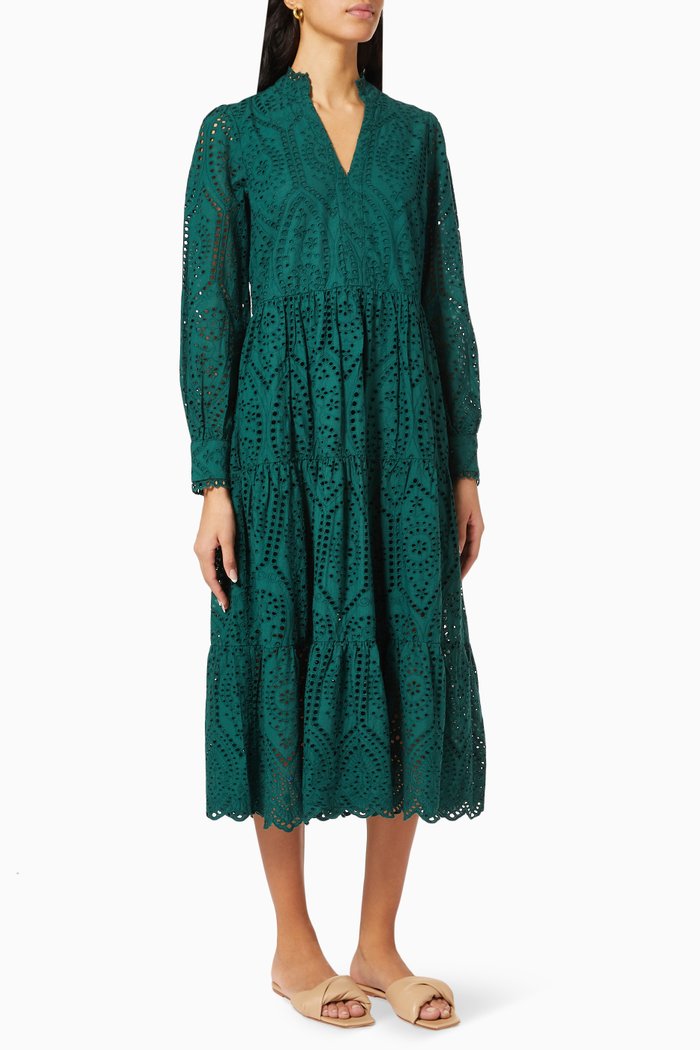 

Yasholi Midi Dress in Cotton, Green