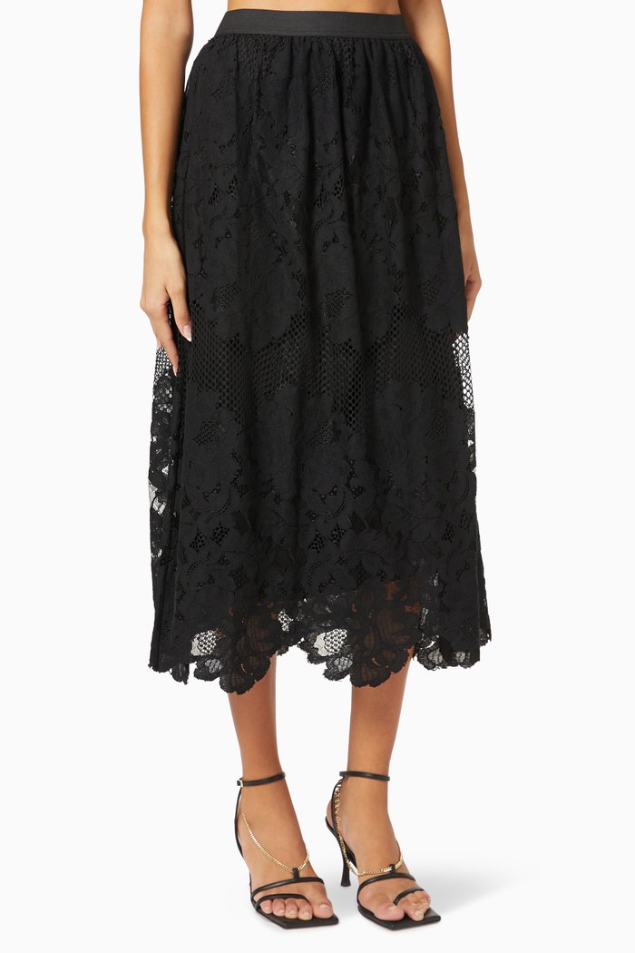 

Yaslacy Midi Skirt in Cotton Blend, Black