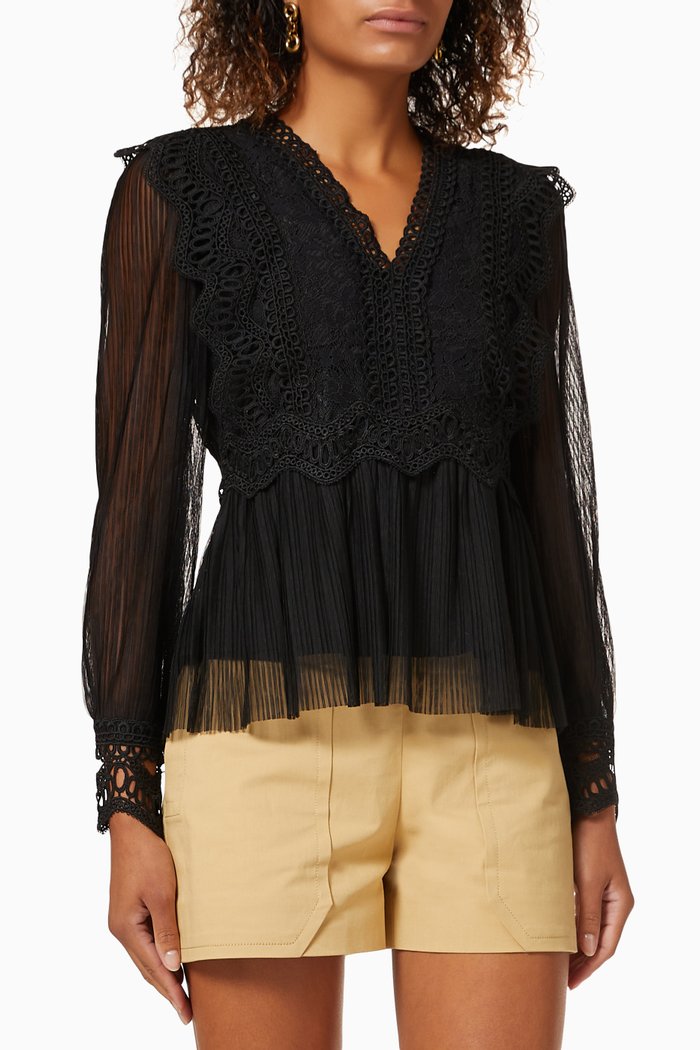 

Yassophia Top in Pleated Fabric, Black
