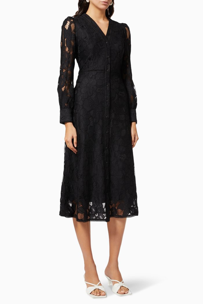 

Yasspira Midi Dress in Lace, Black
