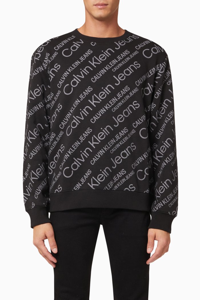 

All-over Logo Sweatshirt in Fleece, Black