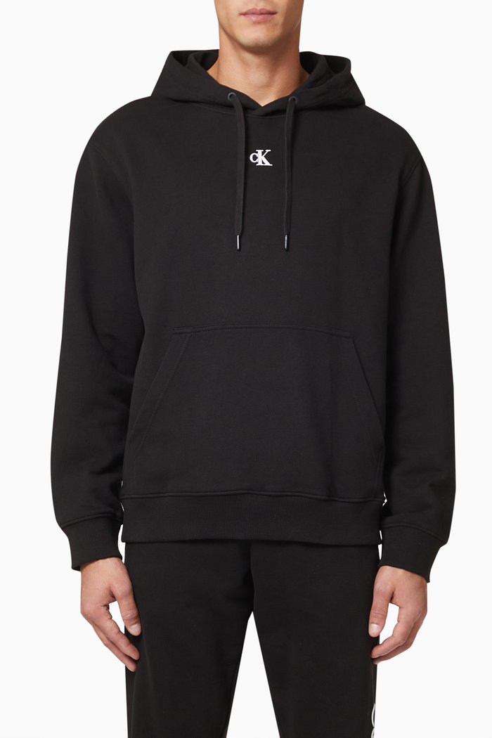 

Relaxed Logo Hoodie in Cotton Terry, Black
