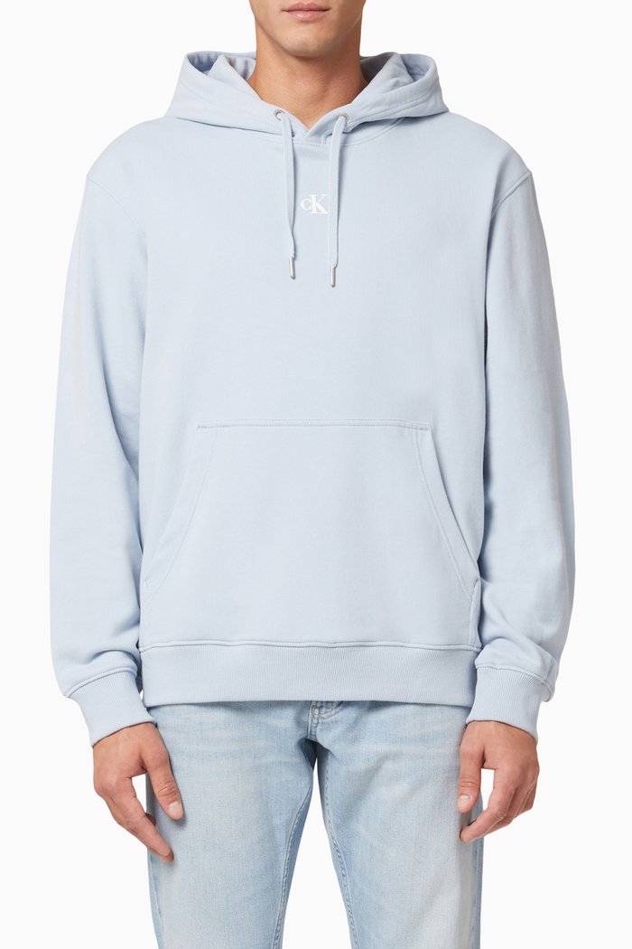 

Relaxed Logo Hoodie in Cotton Terry, Blue