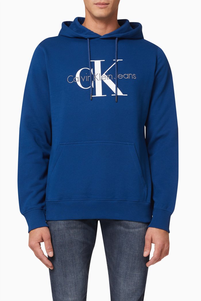 

Monogram Hoodie in Organic Cotton Fleece, Blue