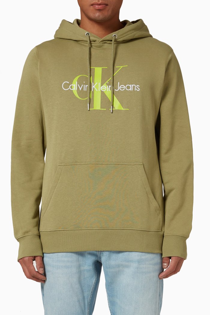 

Monogram Hoodie in Organic Cotton Fleece, Green