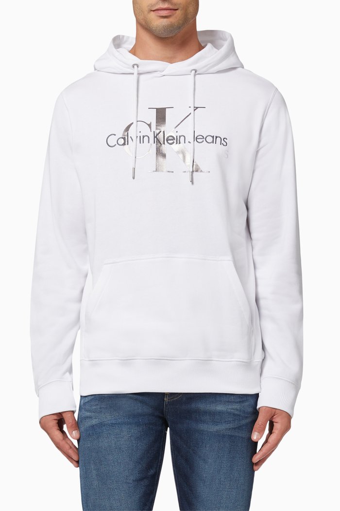 

Monogram Hoodie in Organic Cotton Fleece, White