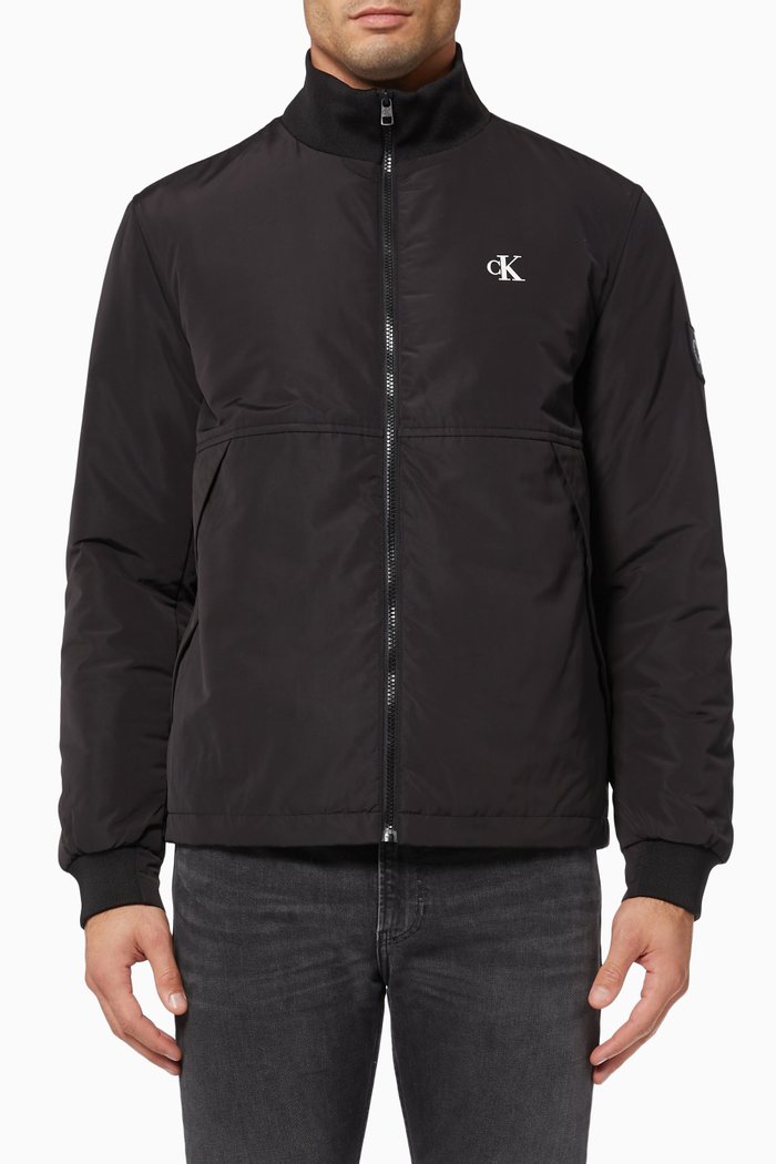 

Lightly Padded Zip Up Jacket in Recycled Polyester, Black