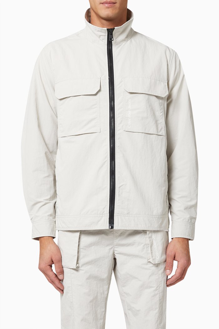 

Zip-Up Shirt Jacket in Recycled Nylon, Grey