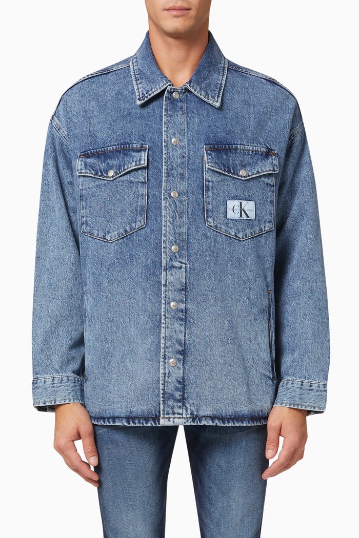 

Oversized Shirt Jacket in Denim, Blue