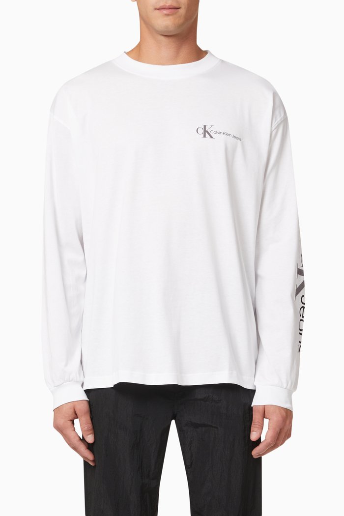 

Relaxed Long Sleeve T-Shirt in Cotton Jersey, White