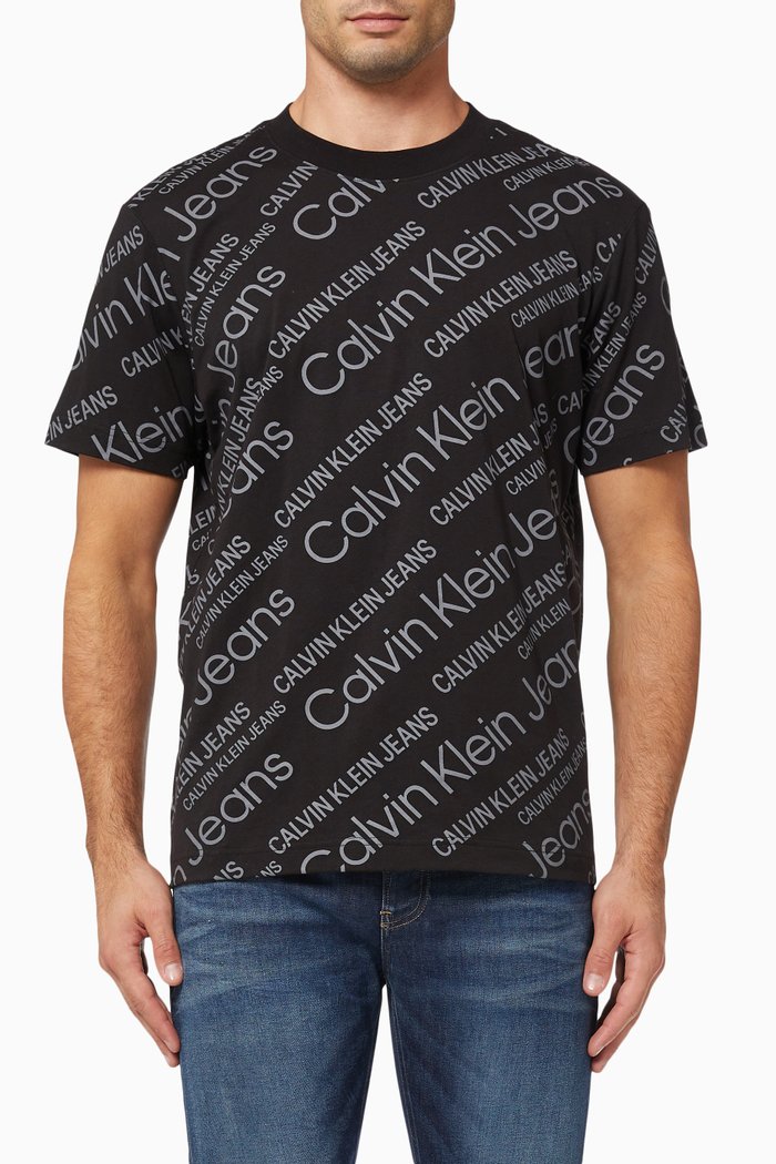 

All-over Logo T-shirt in Cotton Jersey, Black