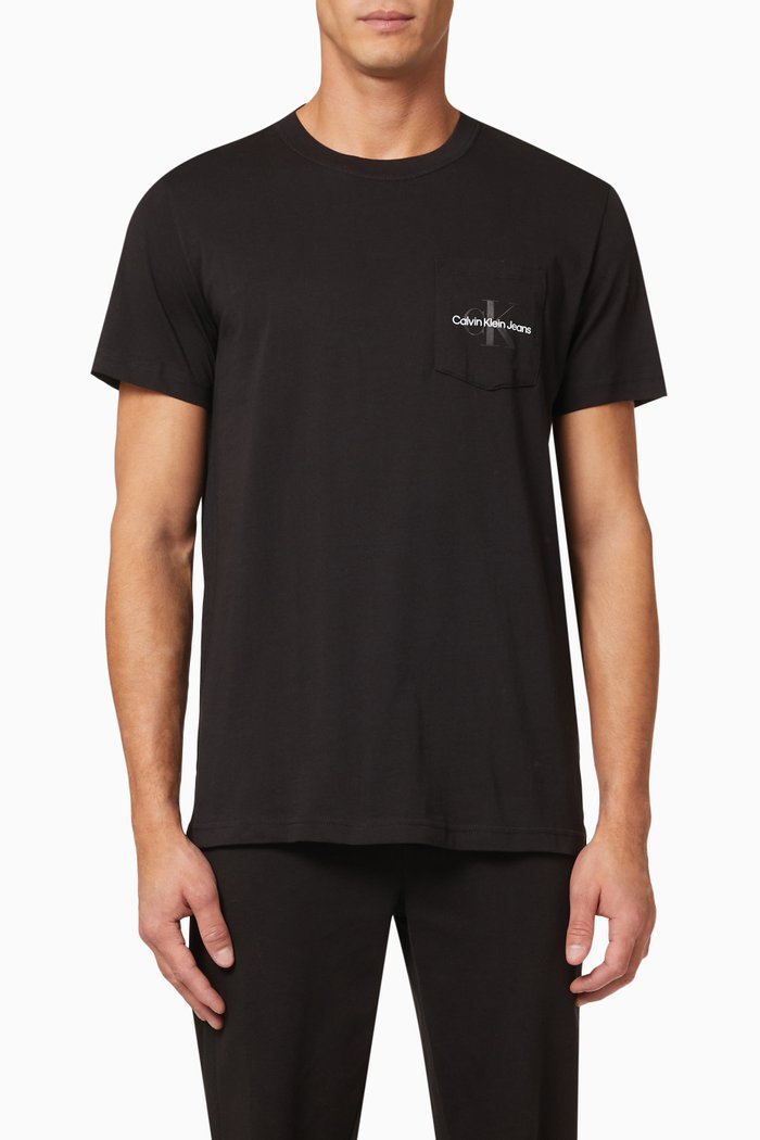 Monogram Logo Pocket T-Shirt in Cotton Jersey, Black