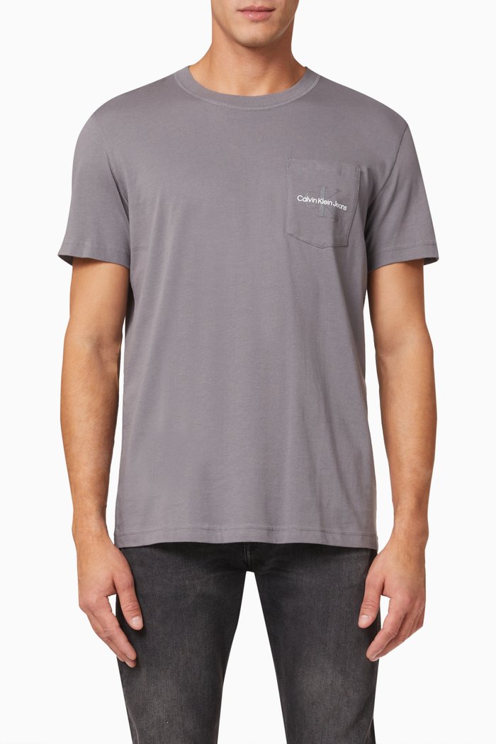 

Monogram Logo Pocket T-Shirt in Cotton Jersey, Grey