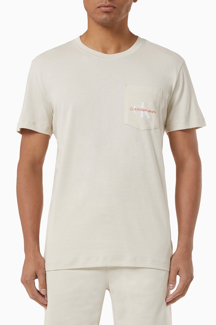 

Monogram Logo Pocket T-Shirt in Cotton Jersey, Neutral