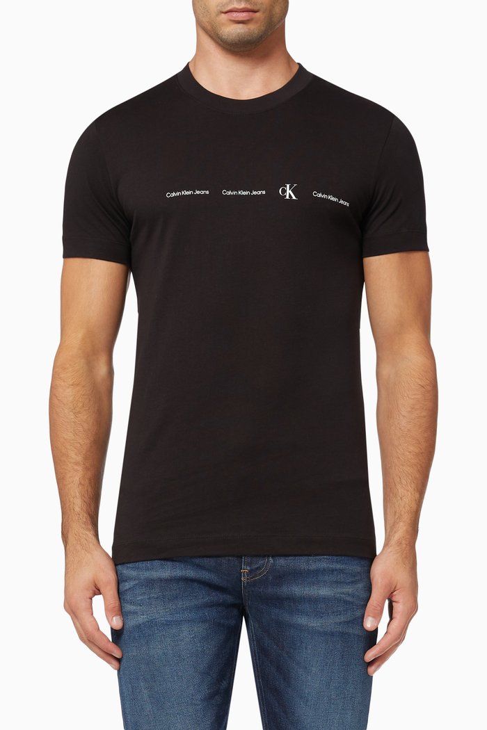 

Repeat Logo Slim T-shirt in Cotton Jersey, Black
