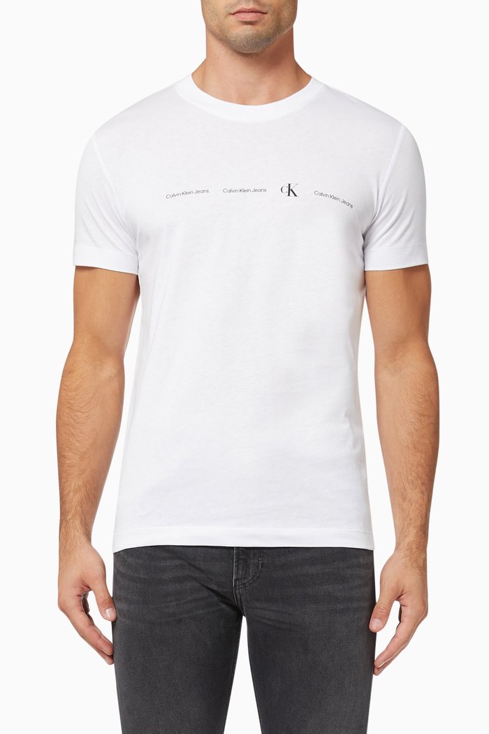Repeat Logo Slim T-shirt in Cotton Jersey, White