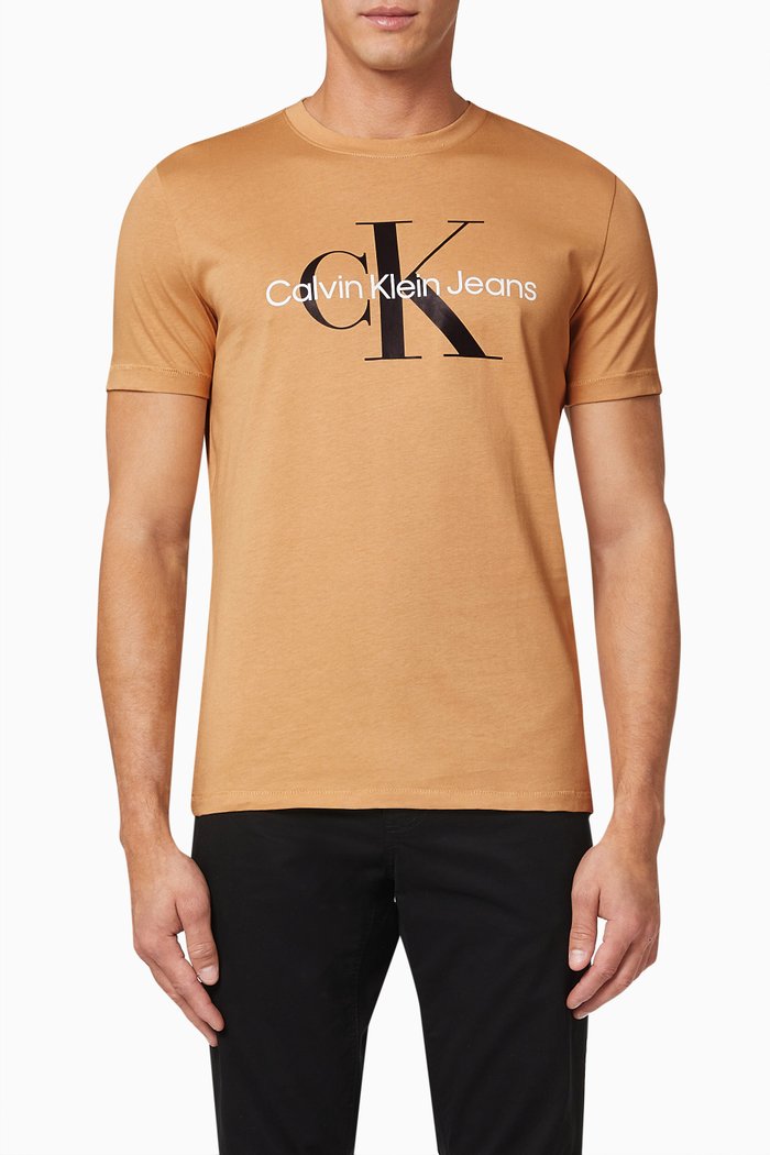 

CK Monogram Slim T-shirt in Organic Cotton Blend, Neutral