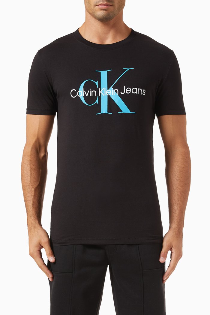 

CK Monogram Slim T-shirt in Organic Cotton Blend, Black