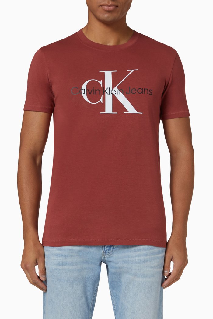 CK Monogram Slim T-shirt in Organic Cotton Blend, Orange