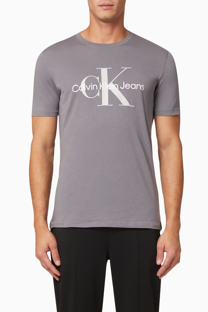 

CK Monogram Slim T-shirt in Organic Cotton Blend, Grey