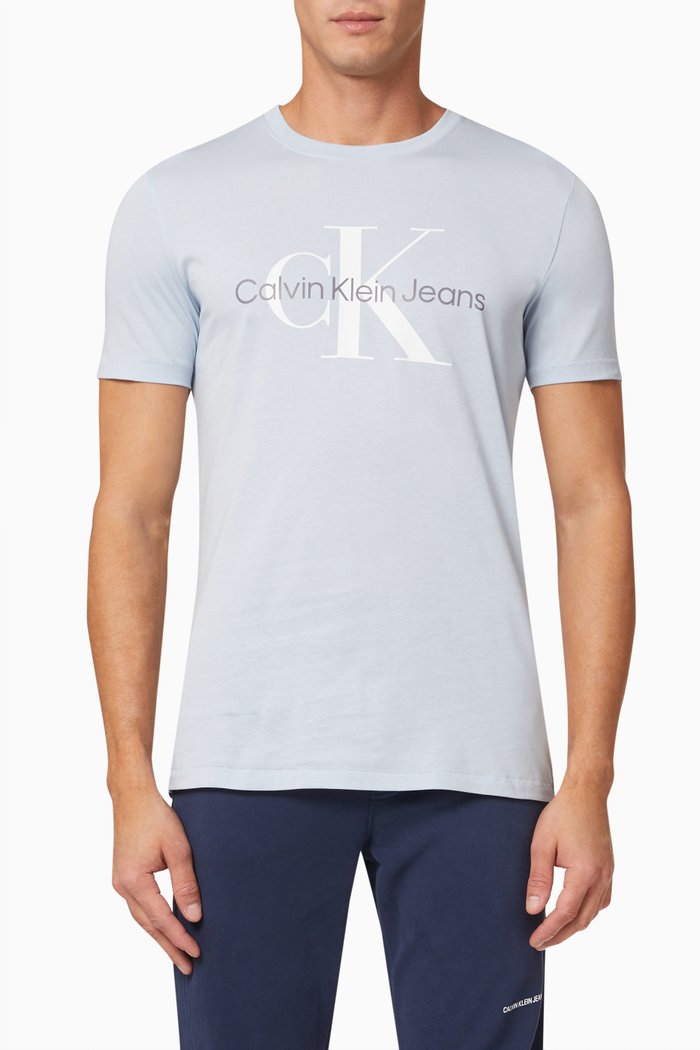 

CK Monogram Slim T-shirt in Organic Cotton Blend, Blue
