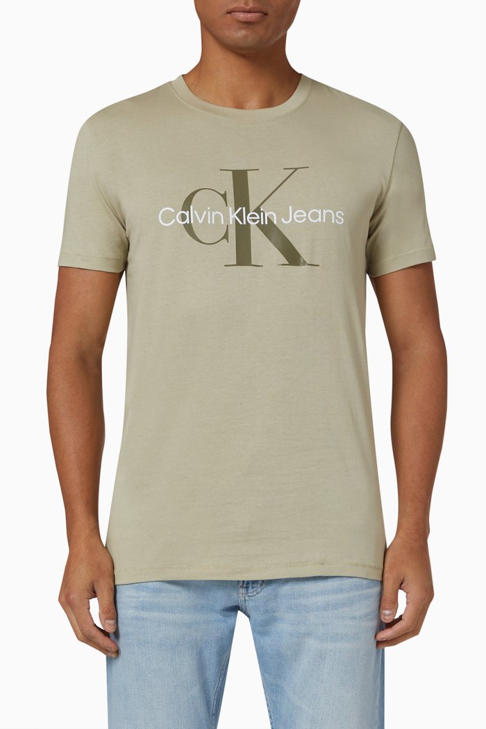 

CK Monogram Slim T-shirt in Organic Cotton Blend, Neutral