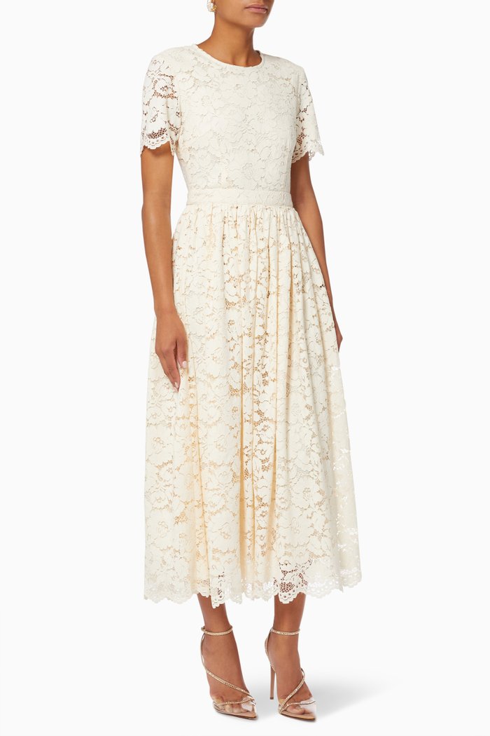 

Yaskat Midi Dress in Floral Lace, Neutral