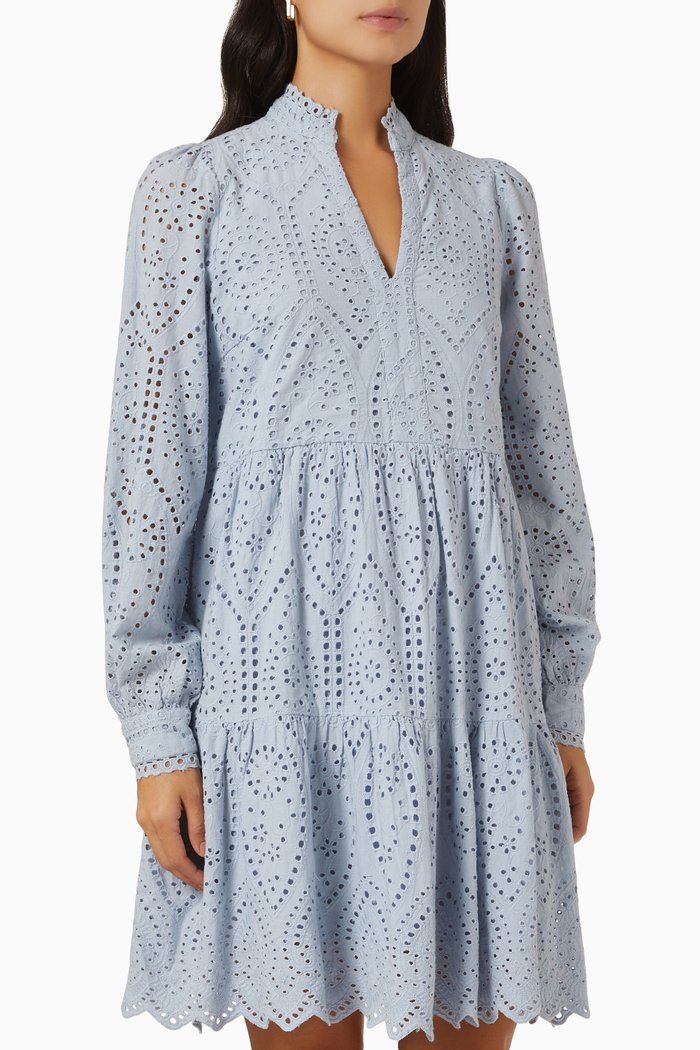 Yasholi Dress in Broderie Anglaise, Blue