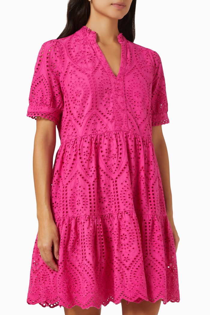 Yasholi Mini Dress in Broderie Anglaise, Pink