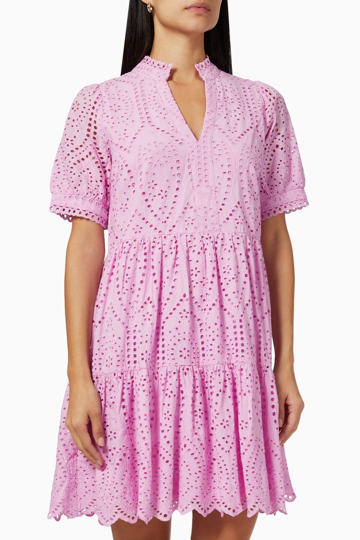 

Yasholi Mini Dress in Broderie Anglaise, Purple